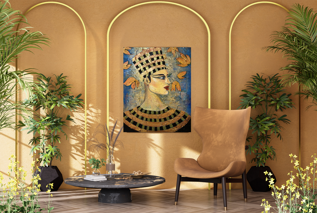Nefertiti painting in living room.